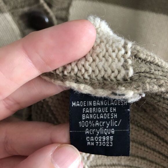 BLUENOTES size Large Tan striped, hooded sweater with front pocket - Picture 5 of 5